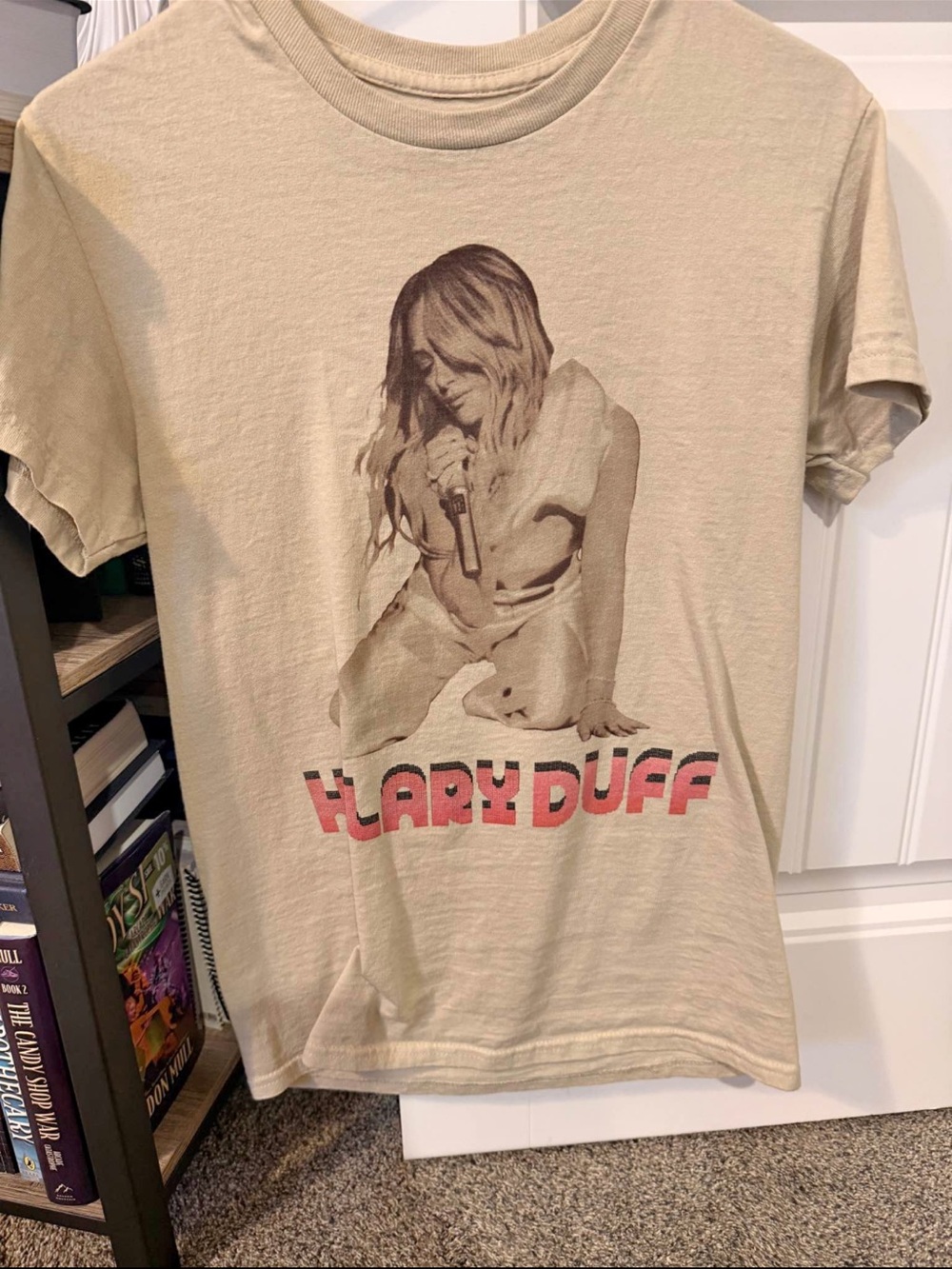 Hilary Duff Graphic Tee in Cream with Pink Lettering